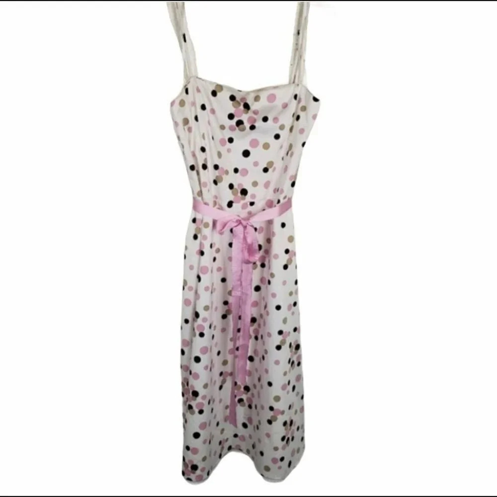 Jessica Howard Polka Dotโ Midi Dress Pink Beige Black Belted Sweetheart Neck